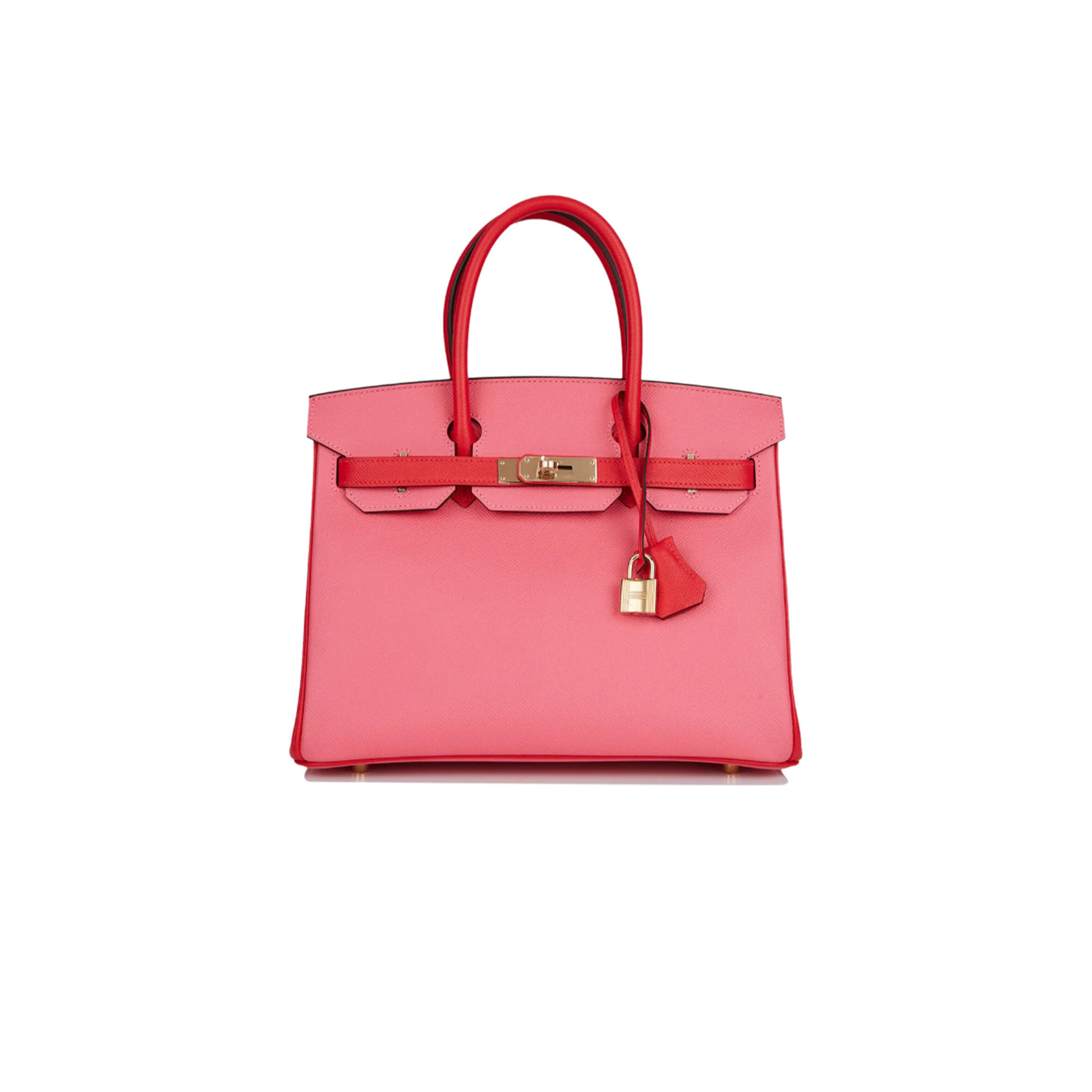 H**me5 BIRKIN 30 EPSOM LIPSTICK PINK AND RED GOLD BUCKLE BAG H028369CK72 (30*23*15cm) Master Quality